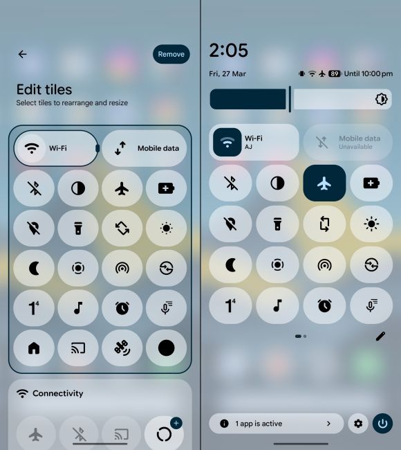 Android 17 Wi-Fi and Mobbile Data toggle 