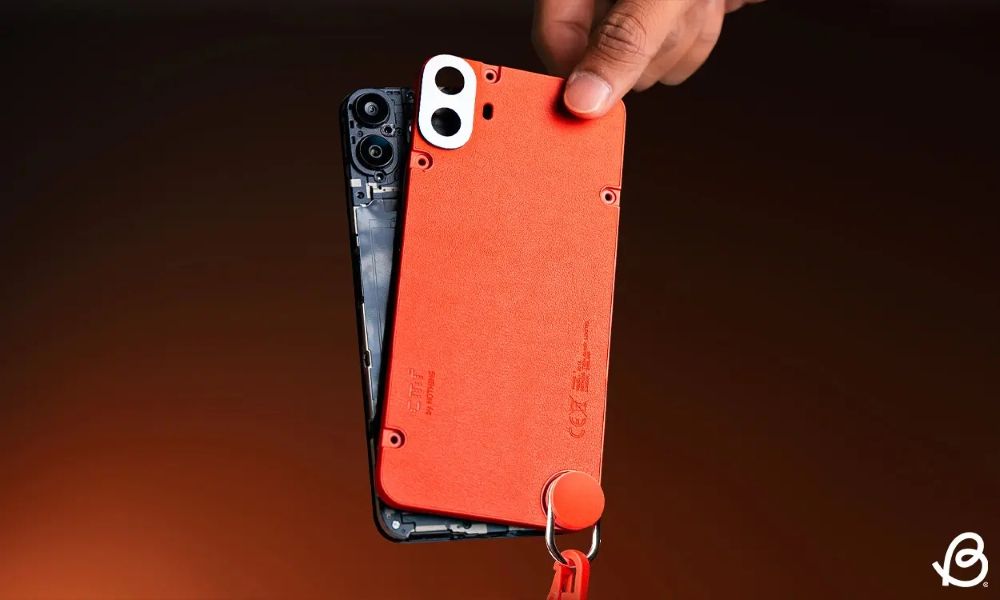 CMF phone 1 in orange colourway from the back CMF phone 1 in orange colourway from the back