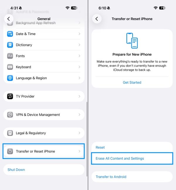 Erase All Content on your iPhone 
