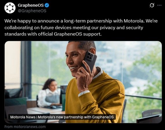 GrapheneOS official X handle collaboration post GrapheneOS official X handle collaboration post