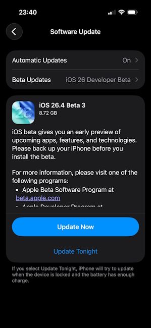 iOS 26.4 Developer Beta 3