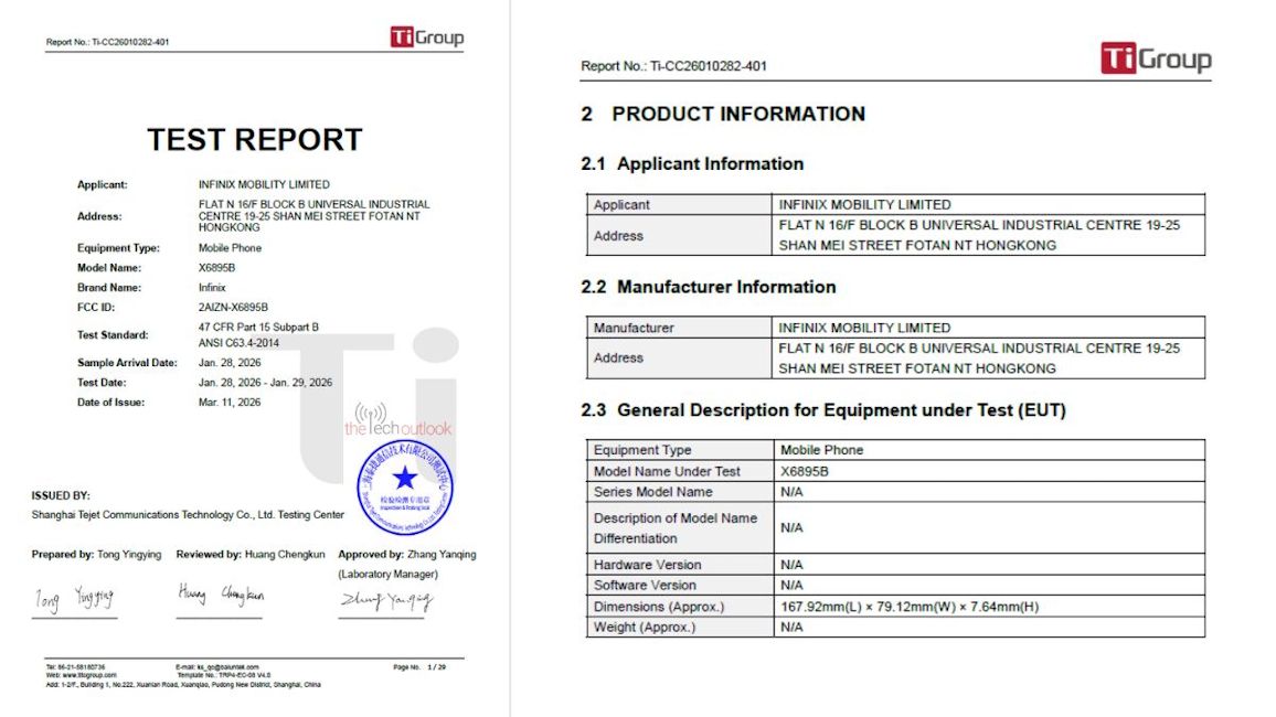 Infinix Hot 70 FCC listing for SKU X6895B Infinix Hot 70 FCC listing for SKU X6895B