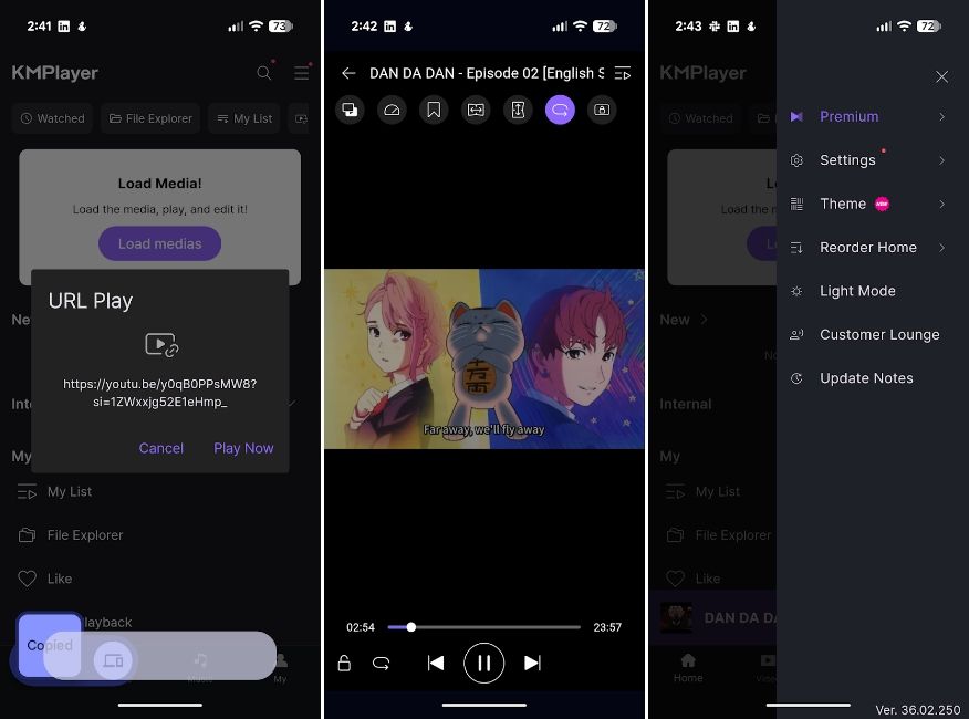 KM Player user interface on Android