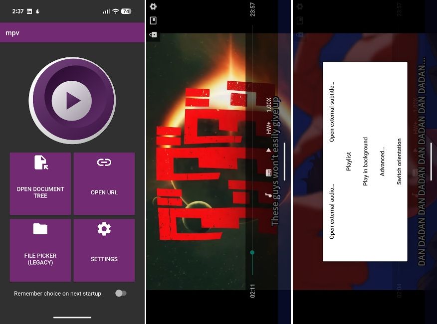MPV video player user interface on Android