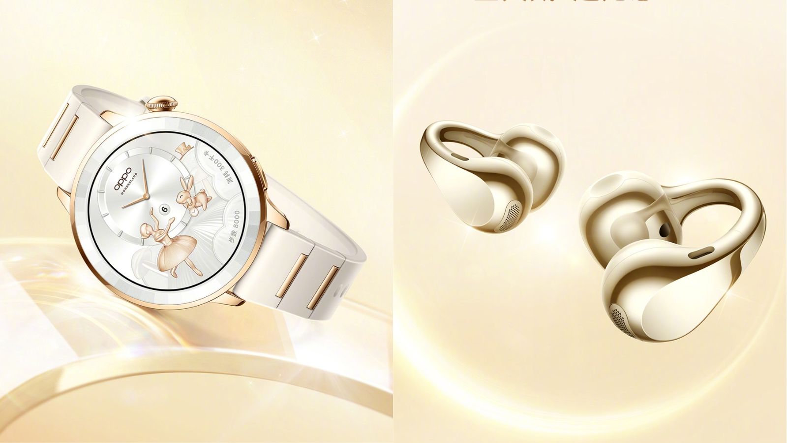 Oppo Watch X3 Mini and Clip 2 devices in gold