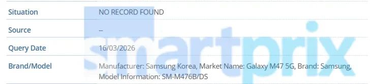 Galaxy M47 GSMA listing