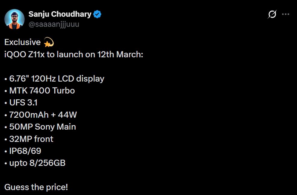 iQOO Z11x 5G launch date and specs leaked