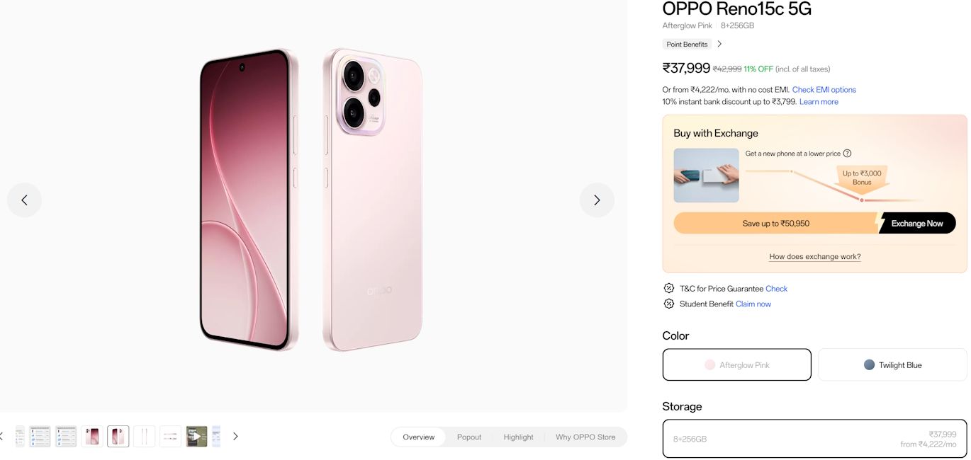 Oppo Reno 15C price hike