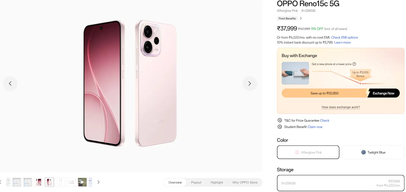 Oppo Reno 15C price hike in India