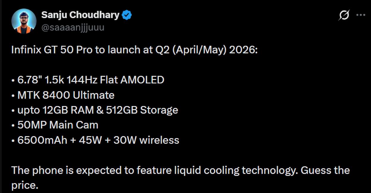 Infinix GT 50 Pro 5G leaked launch timeline