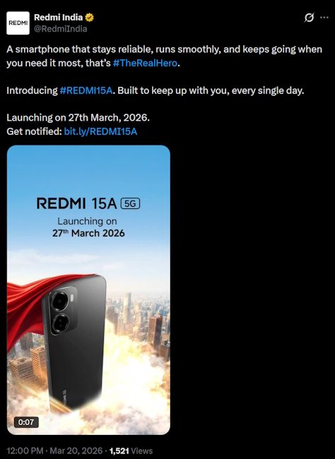 Redmi 15A 5G India launch confirmed