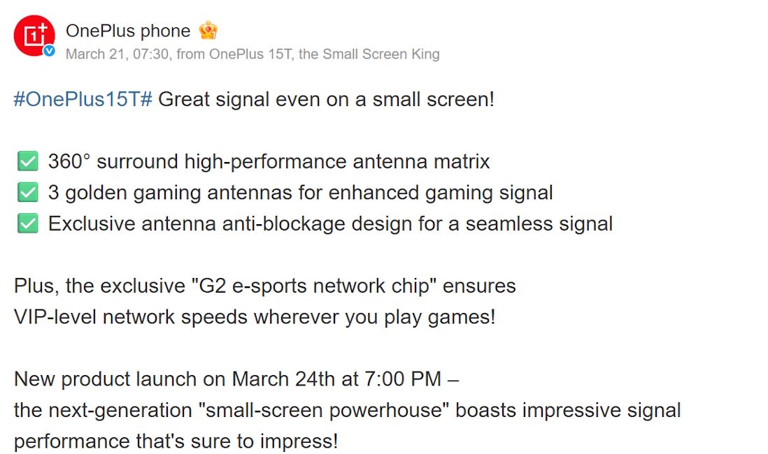 OnePlus 15T network and connectivity details