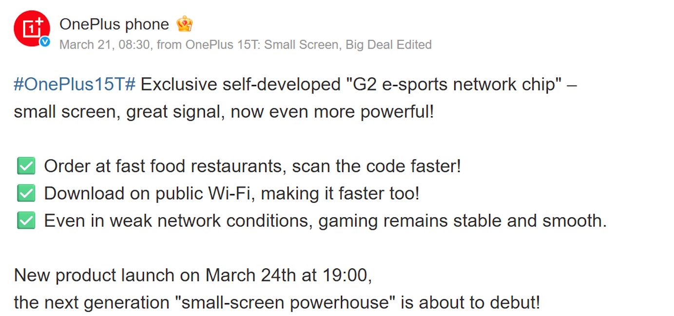 OnePlus 15T network and connectivity details