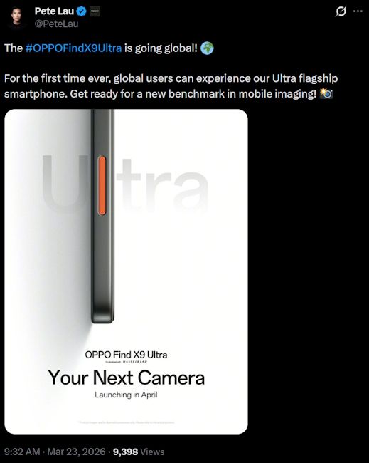 Oppo Find X9 Ultra global launch teaser
