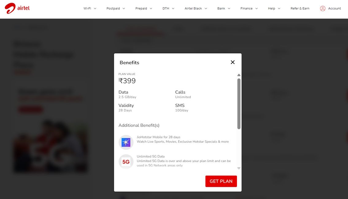 Airtel Rs 399 plan Airtel Rs 399 plan