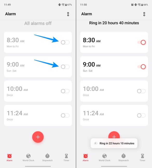 Set multiple alarms on Vivo Clock app screenshots Set multiple alarms on Vivo Clock app screenshots