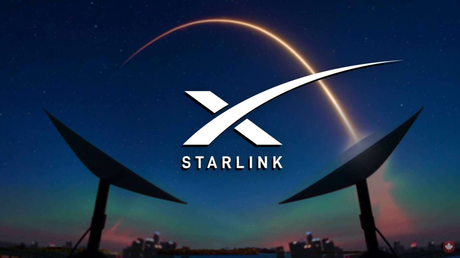 Starlink logo with satellite dishes Starlink logo with satellite dishes
