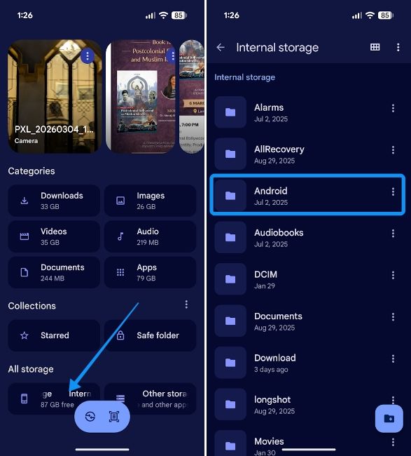 Android phone internal storage