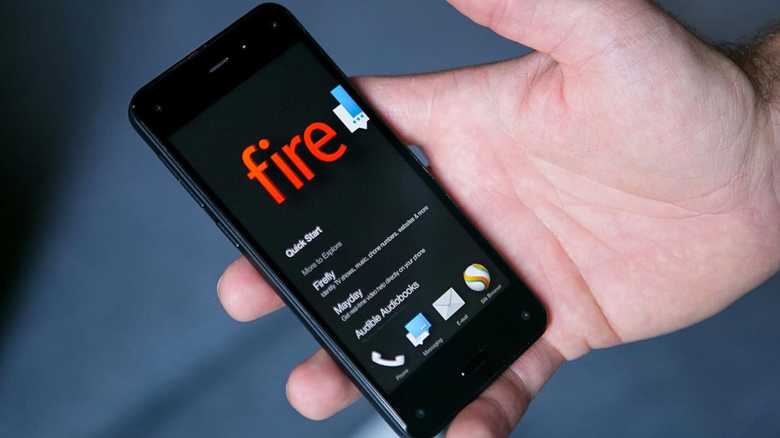 Amazon Fire phone in hand display showcased