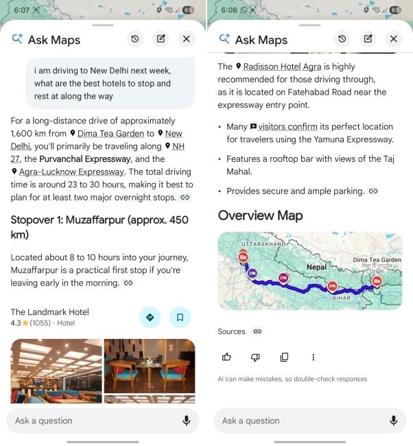 plan road trip using ask maps in google maps