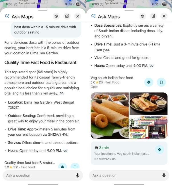 find restaurants using ask maps in google maps