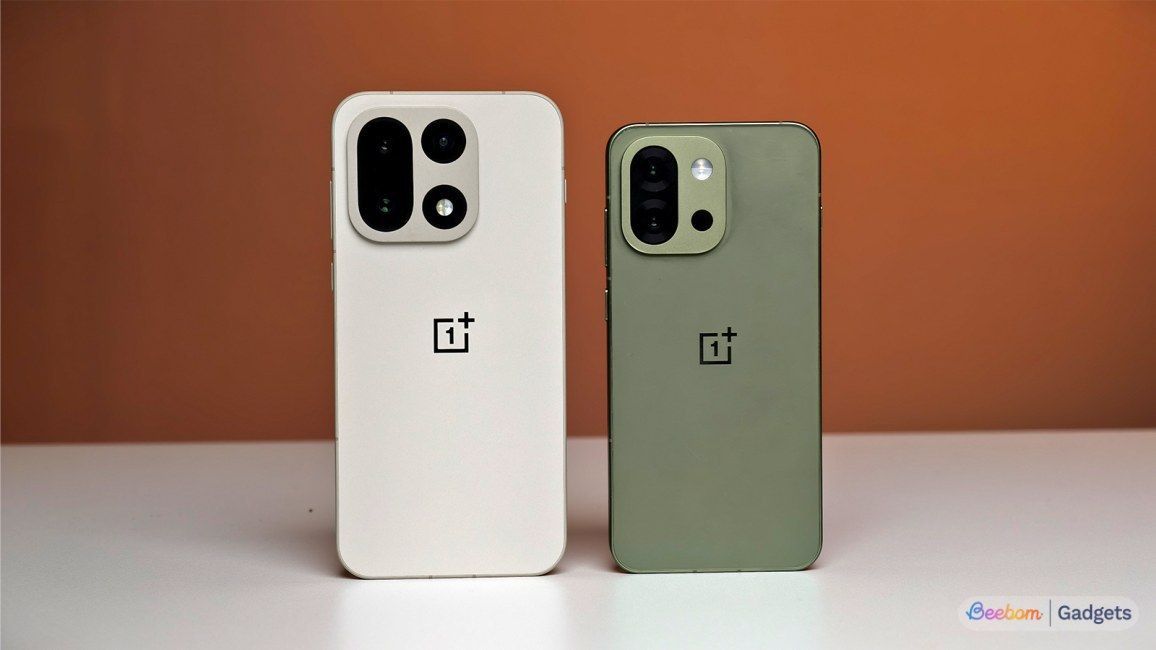 OnePlus 15 smartphone beside OnePlus 13s from the back