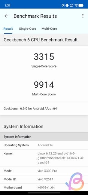 Dimensity 9500 geekbench score