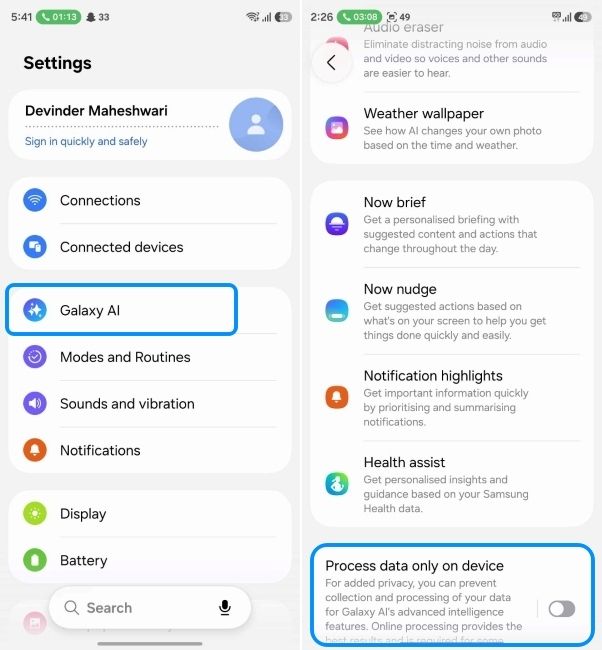 disable cloud ai processing on samsung phones