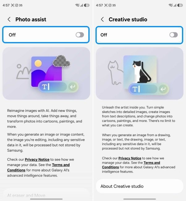 disable photo assist on samsung phones