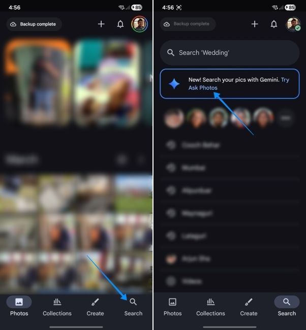 screenshot showing how to enable ask photos in google photos