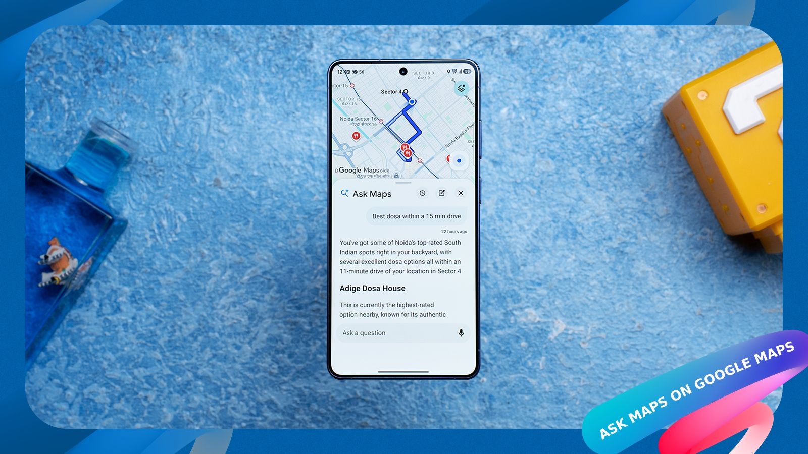shot of a phone showing the Ask Maps feature in action on Google Maps