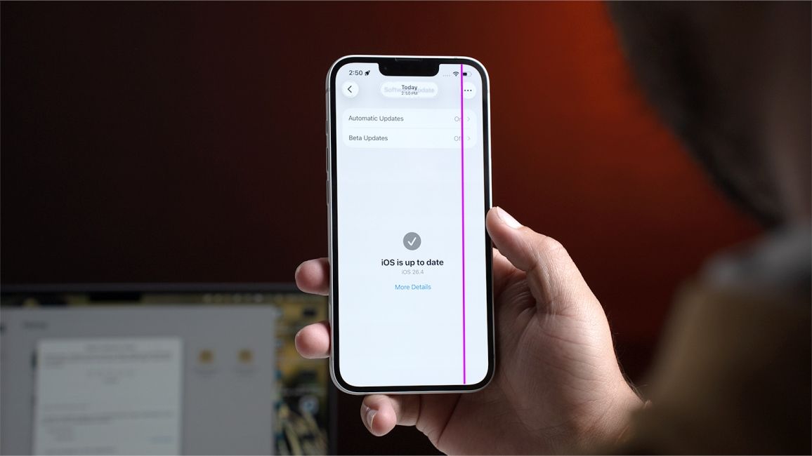 iPhone update page with the purple line 