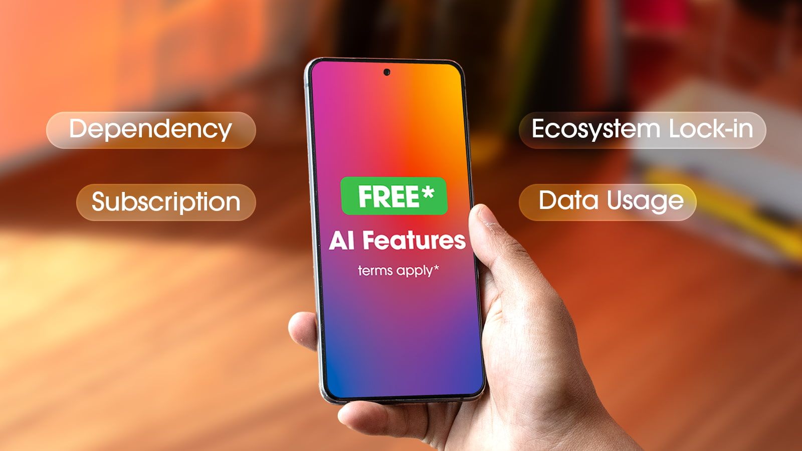 shot of a hand holding a phone with AI features labeled as free shot of a hand holding a phone with AI features labeled as free