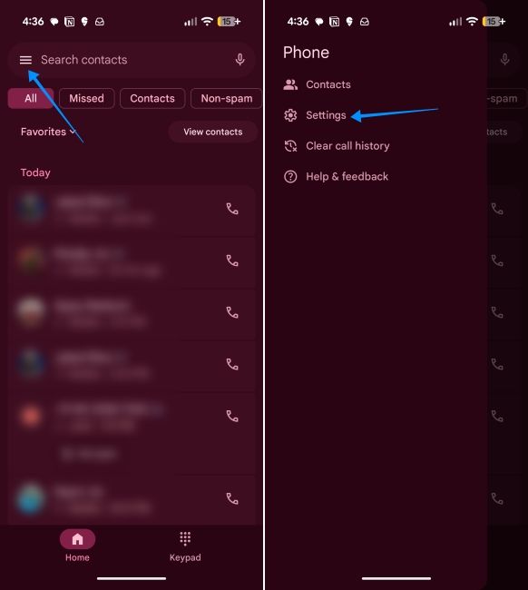 pixel ui screenshot showing phone app settings