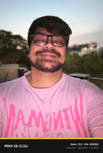 Poco X8 Pro Max selfie of subject outdoors at night