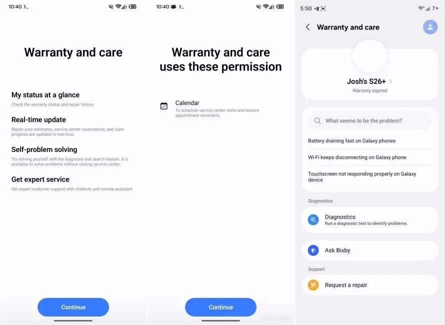 samsung new warranty and care app spotted in one ui 9