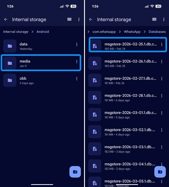 Android phone internal storage saved backups