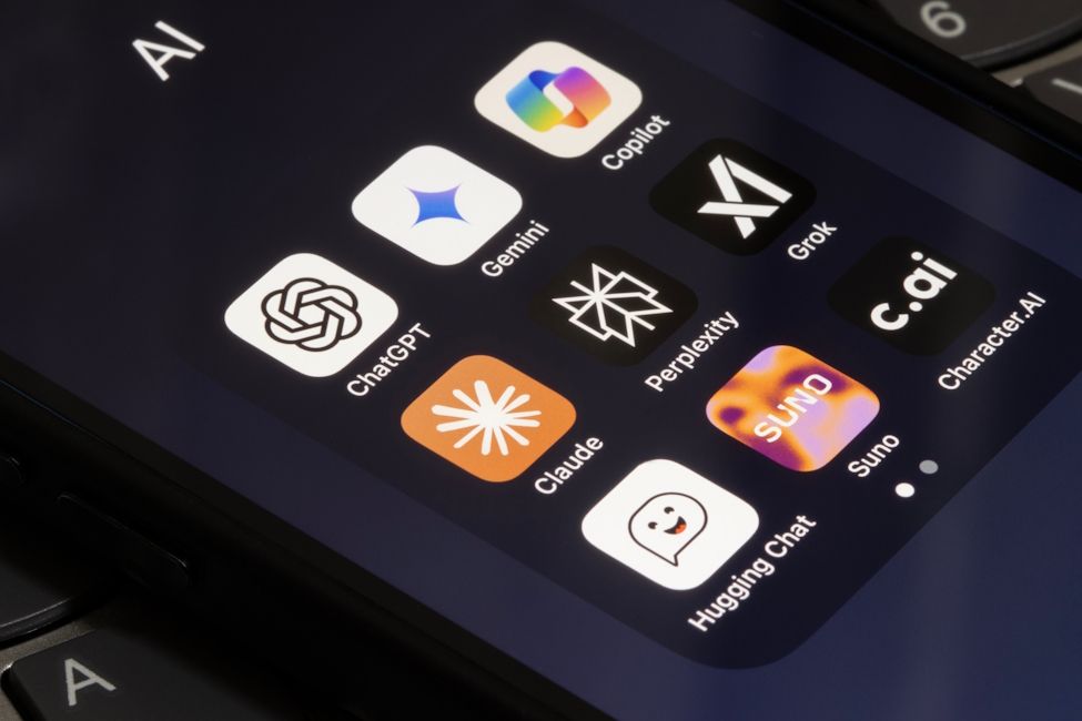AI chatbots displayed in a folder, open on a smartphone AI chatbots displayed in a folder, open on a smartphone