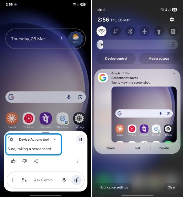 oneui screenshot showing how to take screenshot using gemini voice command