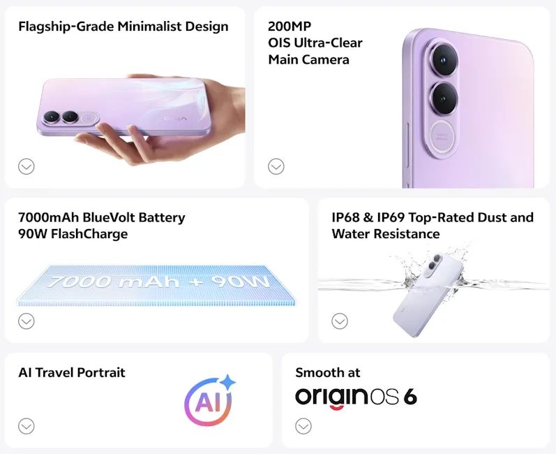 Vivo V70 FE specifications banner