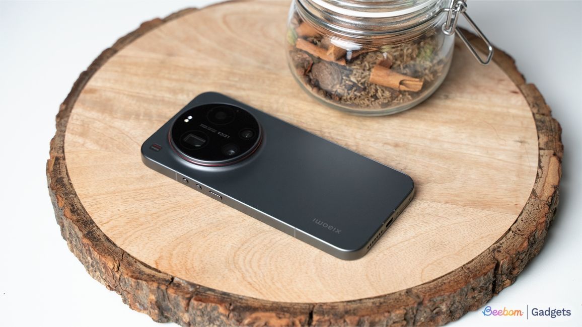 shot of the Xiaomi 17 Ultra placed face down on a wooden surface