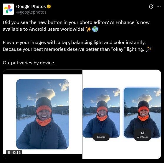 Google Photos AI Enhance