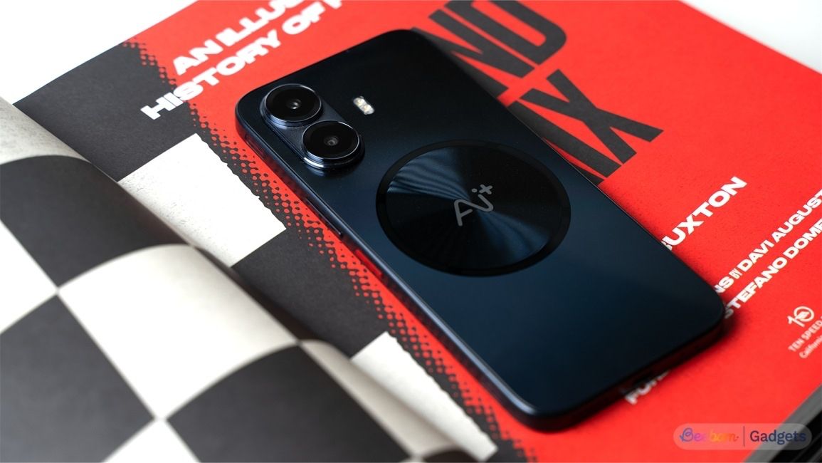 Ai Plus Nova 2 Ultra 5G laying on the back on a book