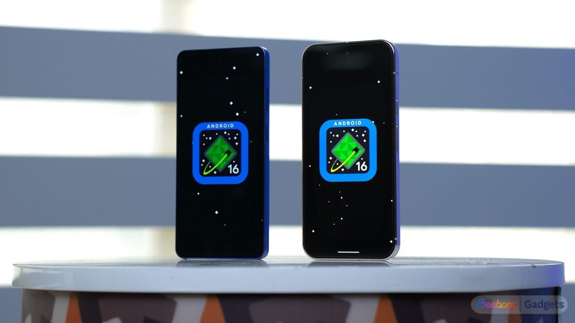 Android 16 easter egg screen showed on two smartphones side by side