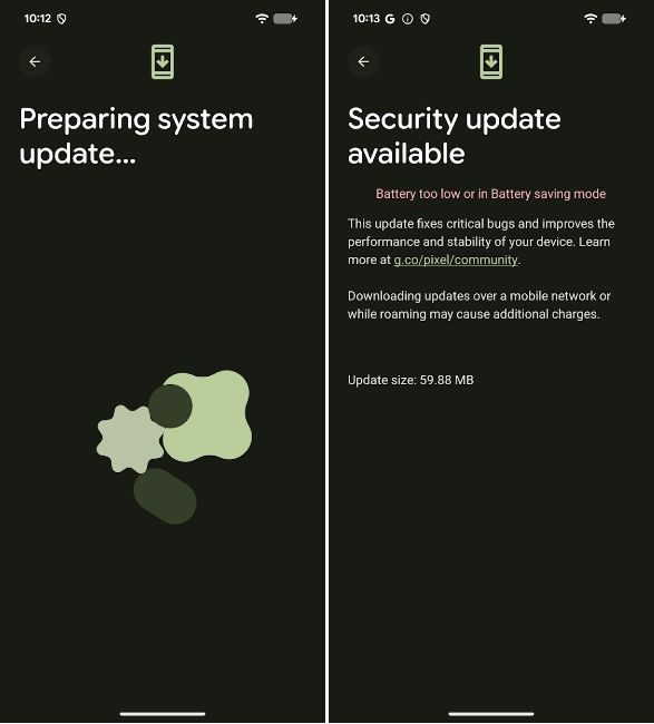 Google Pixel April update on the Update Page
