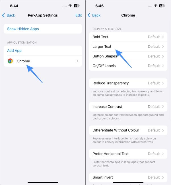 Click on Add App and select Larger Text on iPhone