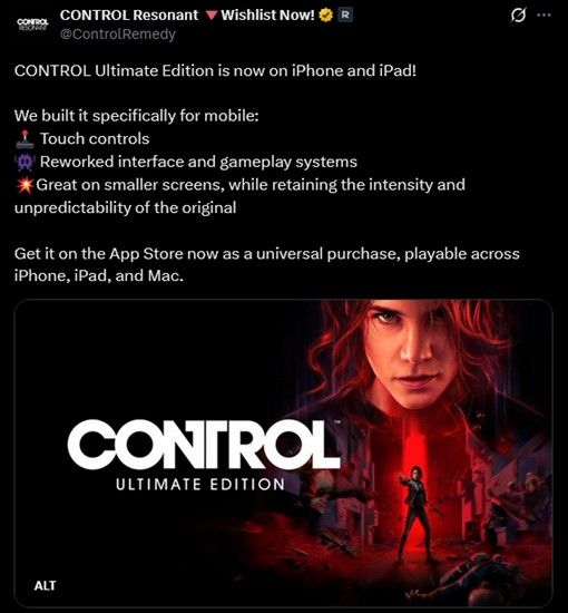 Control Ultimate Edition availability post on X