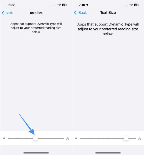 Drag the slider to increase text size on iPhone
