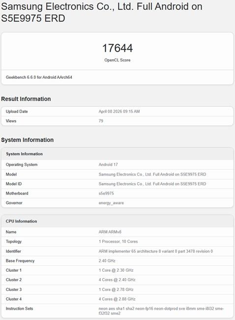 Exynos 2700 OpenCL score Geekbench