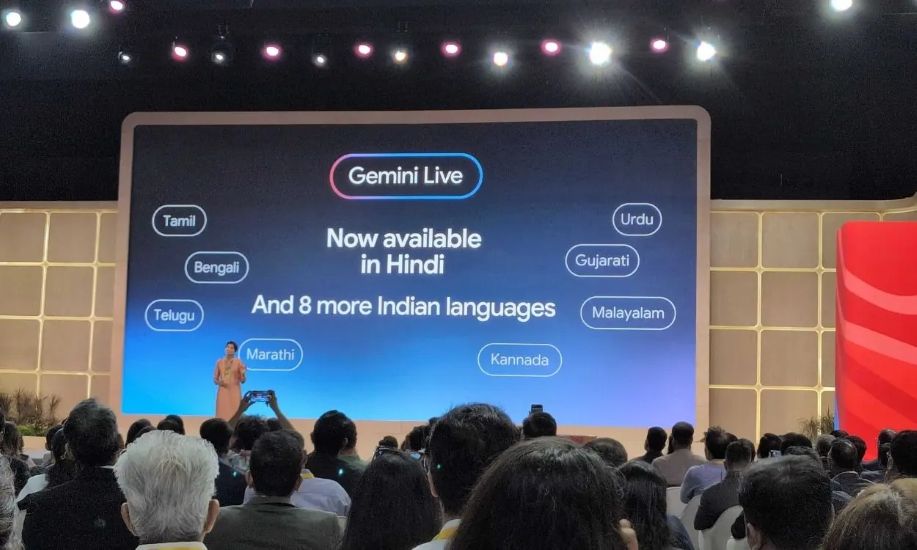 Google Gemini Live announcement India on stage